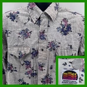 Vintage Miller Western Wear Floral Long Sleeve Peal Snap Shirt Men‎ 17-34